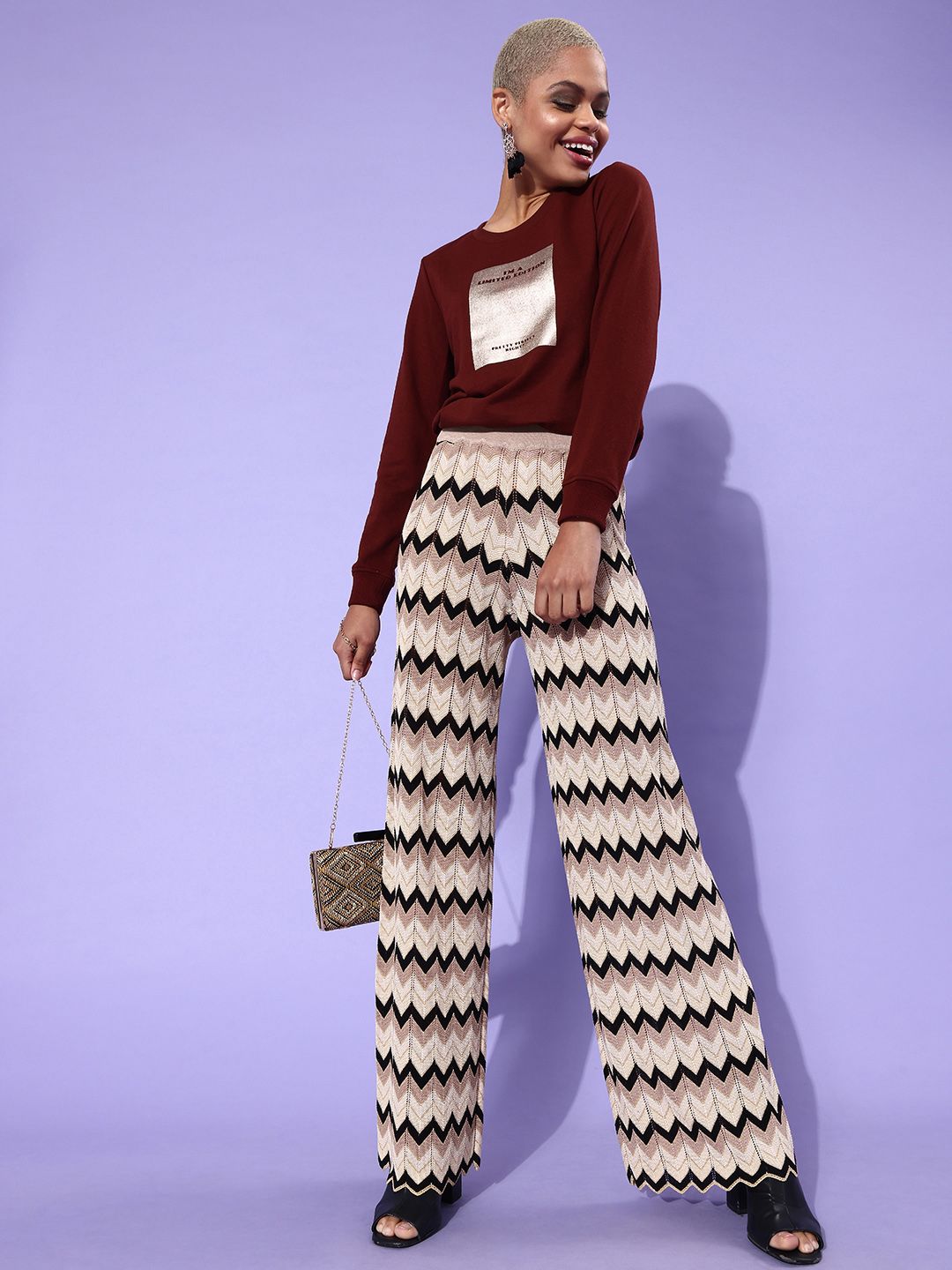 DressBerry Women Burgundy Printed Sweatshirt