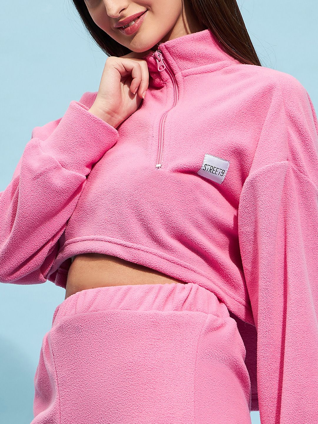 STREET 9 Pink Mock Collar Crop Sweatshirt
