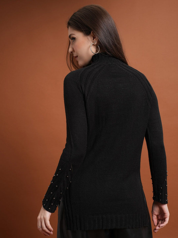 Tokyo Talkies Mock Collar Drop Shoulder Sleeves Oversized Acrylic Sweatshirt