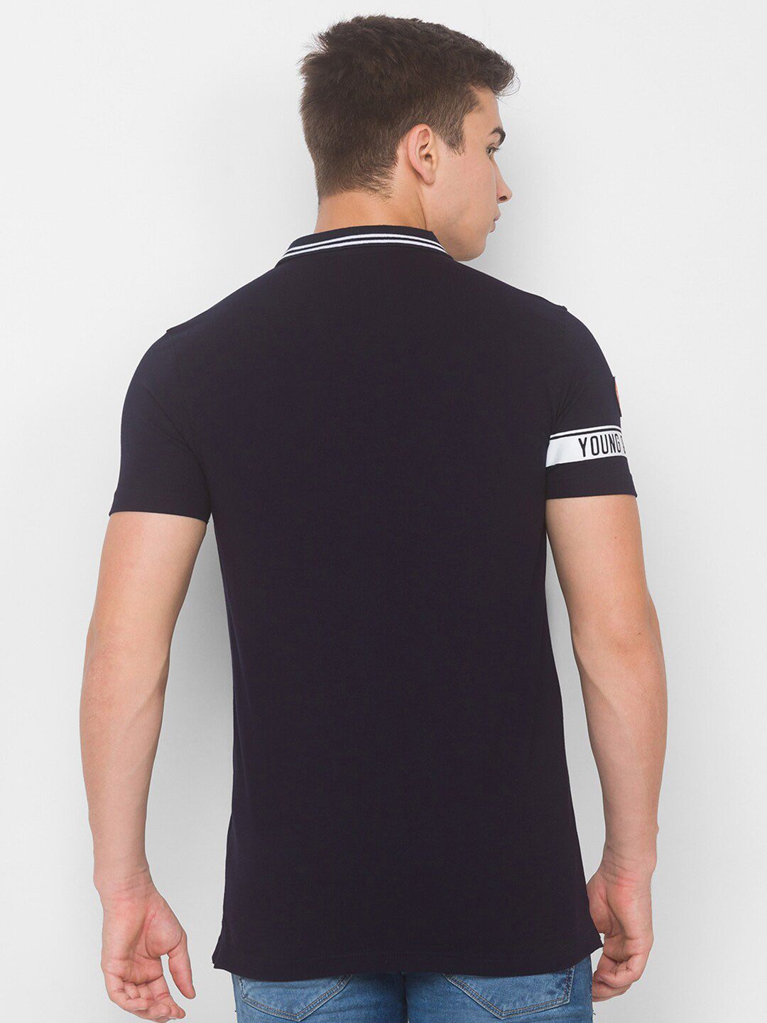 SPYKAR Men Blue Polo Collar Pockets Slim Fit T-shirt