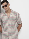 The Indian Garage Co Men Relaxed Fit Textured Lace Crochet Resort Wear Shirt
