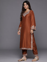 Varanga Ethnic Motifs Zari Embroidered Kurta with Trousers & Dupatta