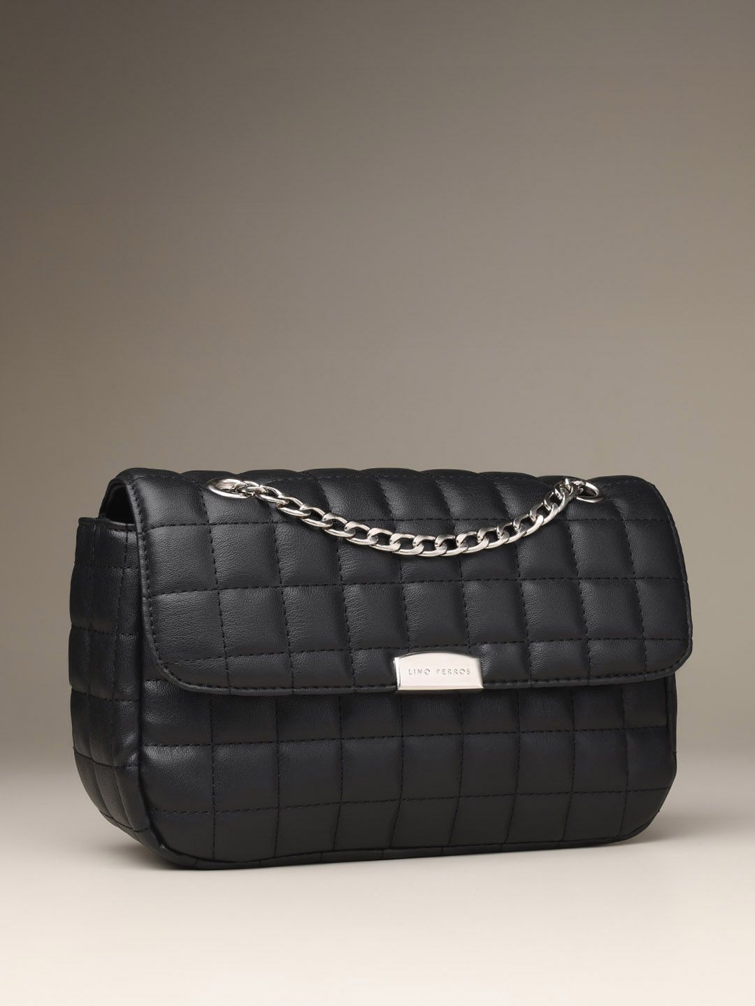 Lino Perros Geometric Textured Structured Shoulder Bag with Quilted Detail