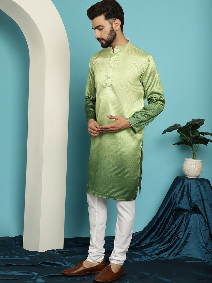 SOJANYA Striped Woven Design Sequinned Jacquard Mandarin Collar Kurta With Churidar