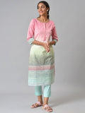 AURELIA Women Pink & Blue Colourblocked Gotta Patti Kurta