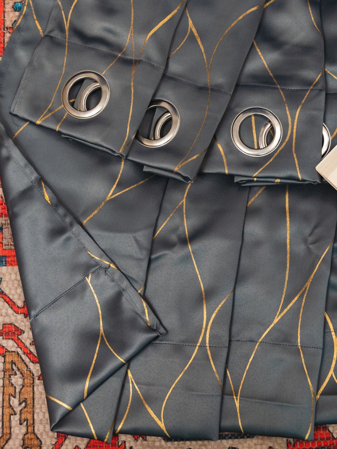 URBAN SPACE Grey & Gold-Toned Printed Black Out Door Curtain