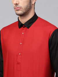 SOJANYA Men Maroon & Black Solid Straight Kurta