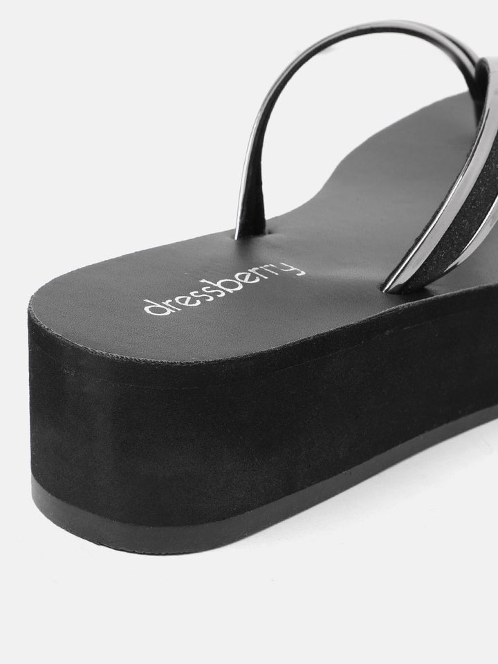 DressBerry Women Striped Flatform Heels with Glittery Effect