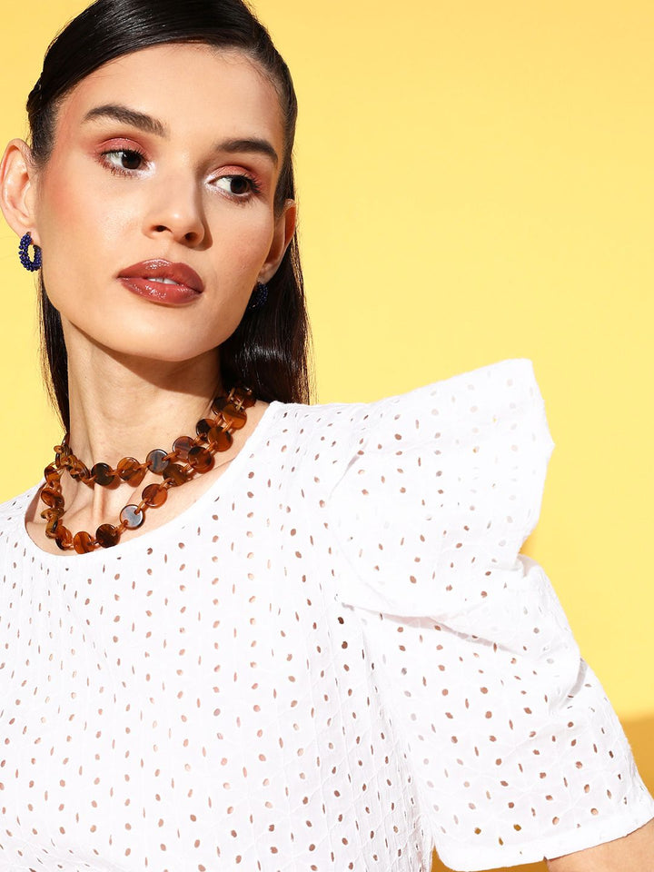 Berrylush White Power Shoulder Top