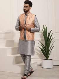 SOJANYA Kurta Rekaan Tenunan Lelaki dengan Churidar dengan Jaket Nehru