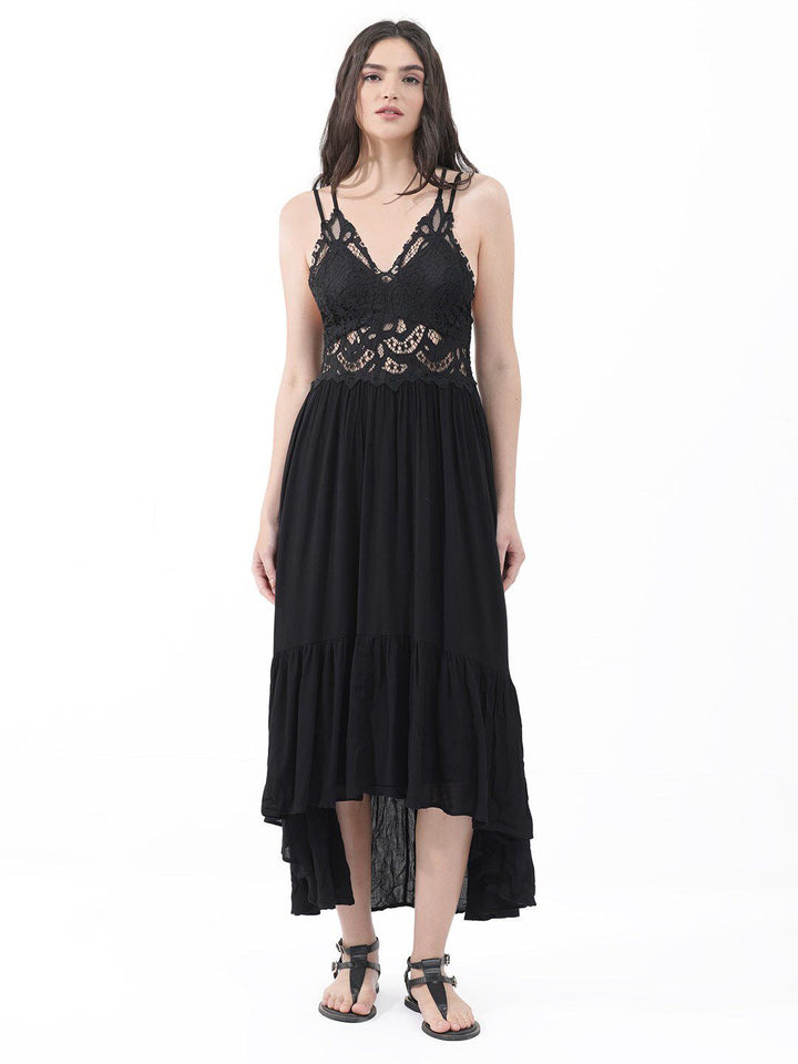 RAREISM Self Design Shoulder Strap Fit & Flare Midi Dress