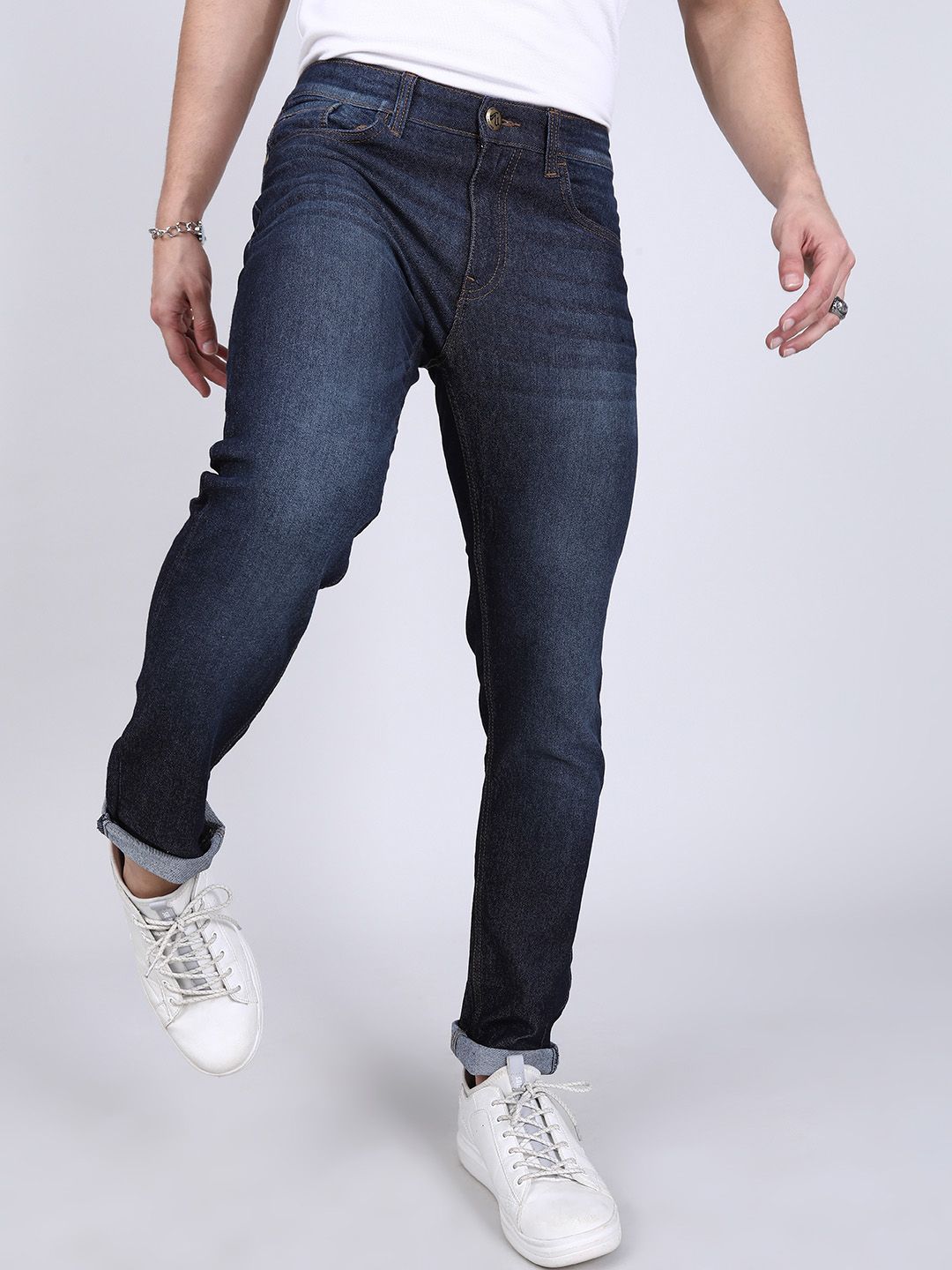 The Indian Garage Co Men Navy Blue Slim Fit Mid-Rise Clean Look Jeans