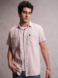 Locomotive Men Light Pink Dobby Textured Checked Utility Pocket Regular Shirt