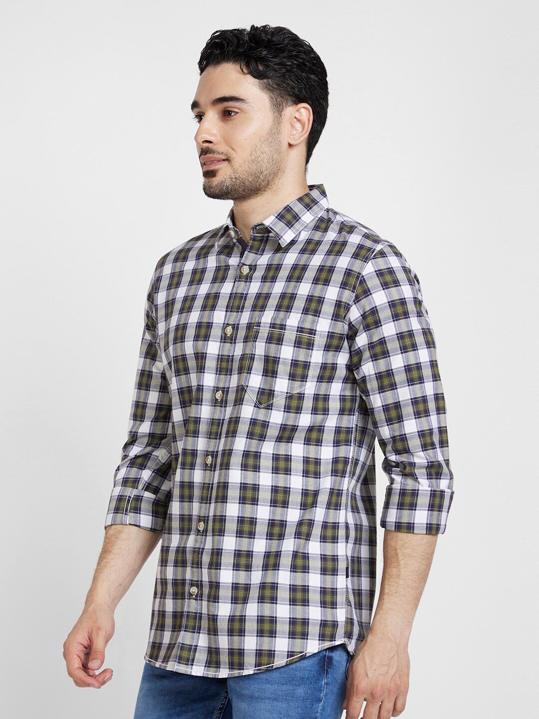 SPYKAR Tartan Checked Cotton Classic Opaque Casual Shirt