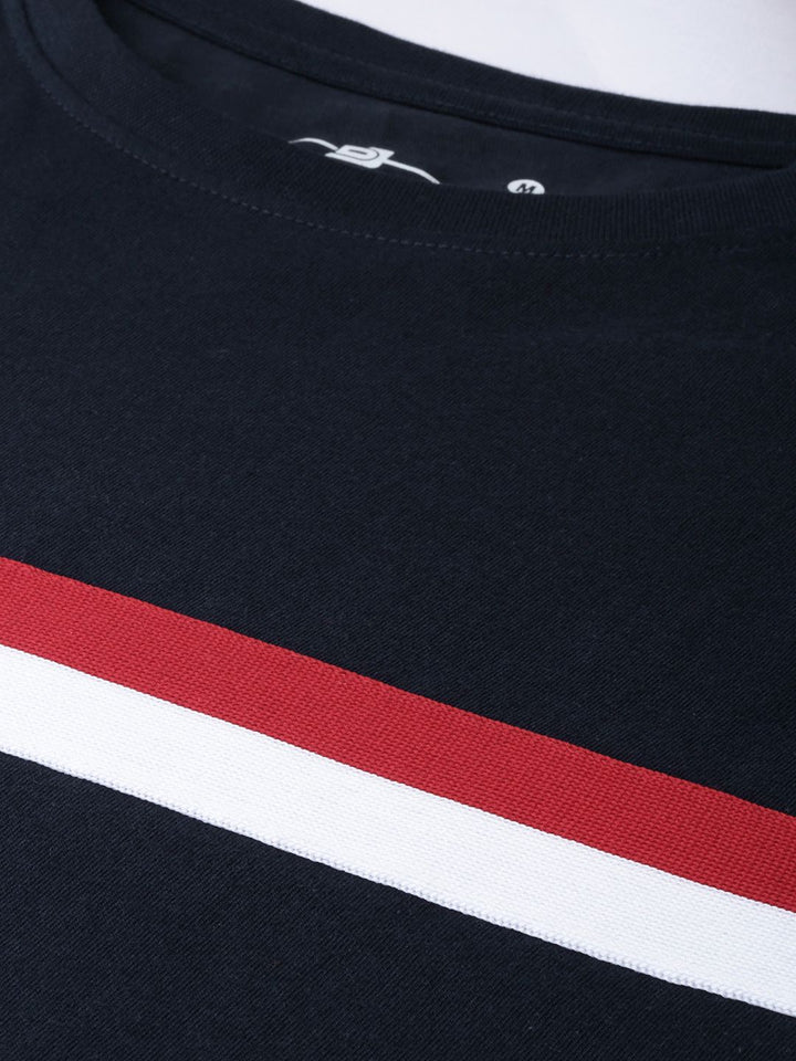 DILLINGER Men Navy Blue  Red Striped Cotton Pure Cotton T-shirt