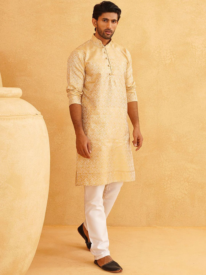SOJANYA Floral Woven Design Mandarin Collar Straight Kurta With Churidar