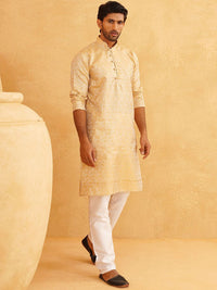 SOJANYA Floral Woven Design Mandarin Collar Straight Kurta With Churidar