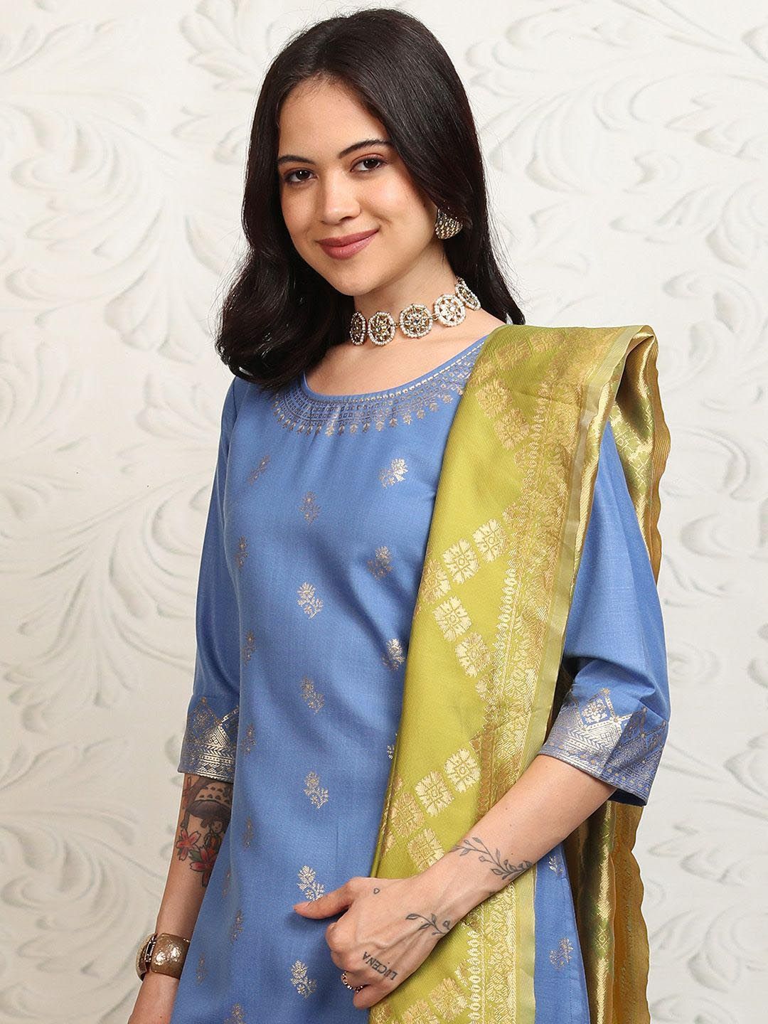 Vishudh Women Ethnic Motifs Regular Kurta with Palazzos & With Dupatta
