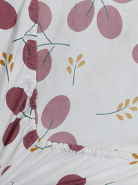 KLOTTHE White Floral Cotton 300 TC Fitted King Superfine Bedsheet dengan 2 Sarung Bantal-98 x 89 inci