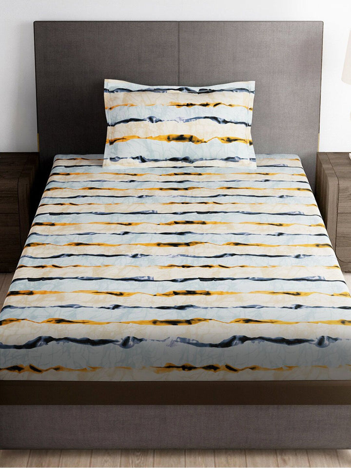 Story@home Cream-Coloured & Orange 180 TC Single Bedsheet with 1 Pillow Covers