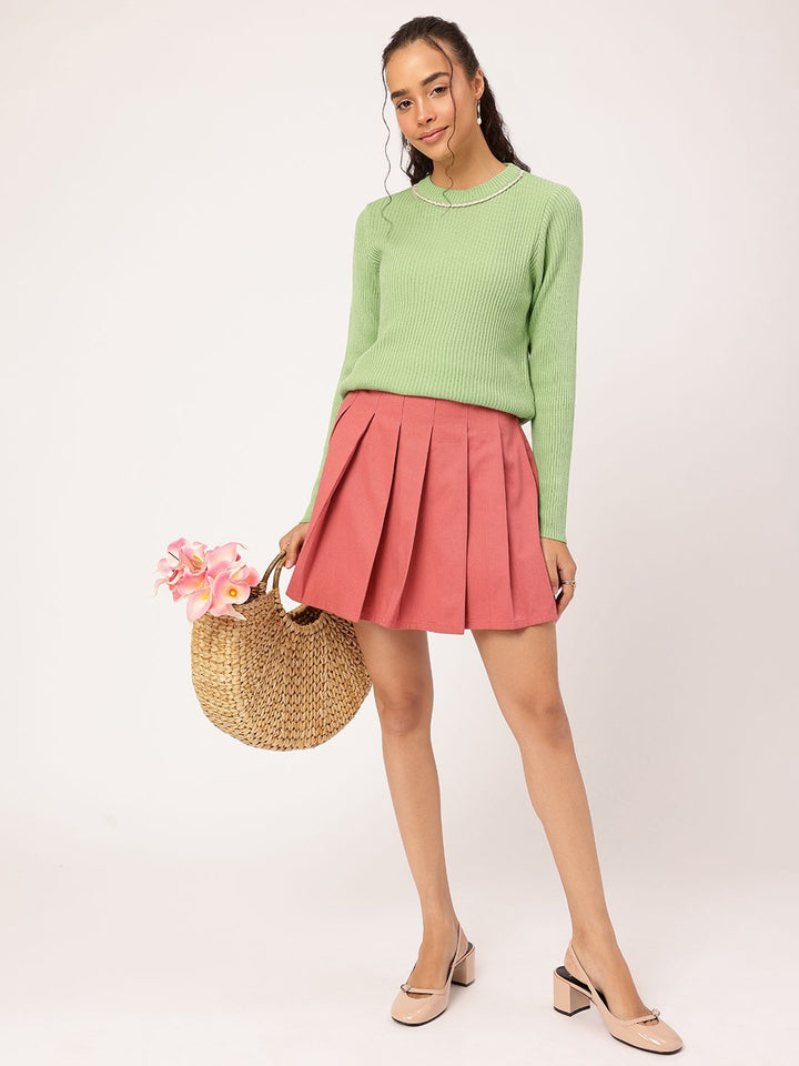 DressBerry Acrylic Striped Pullover with Embroidered Detail