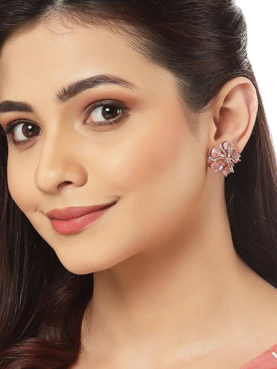 Karatcart Rose Gold Plated Pink Floral Studs Antings