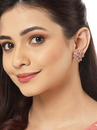 Karatcart Rose Gold Plated Pink Floral Studs Antings