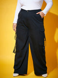 Sassafras Curve Women Black Straight Fit Pure Cotton Cargo Trouser
