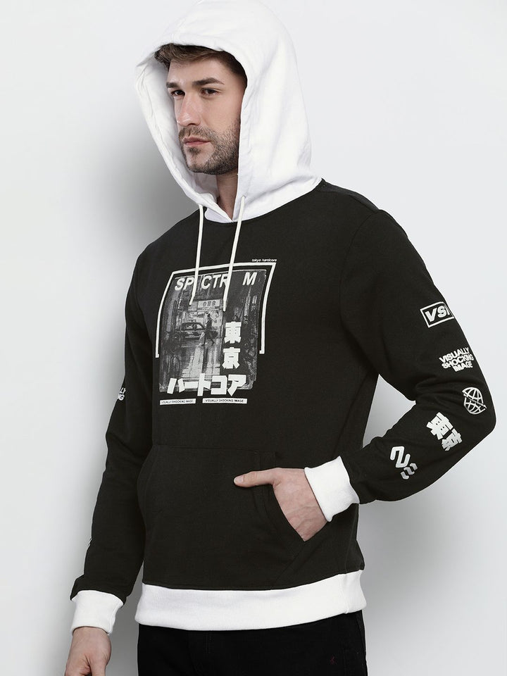 The Indian Garage Co Men Black Printed Hooded Sweatshirt