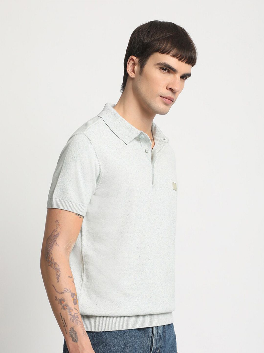 THE BEAR HOUSE Polo Collar Short Sleeves Ribbed T-shirt