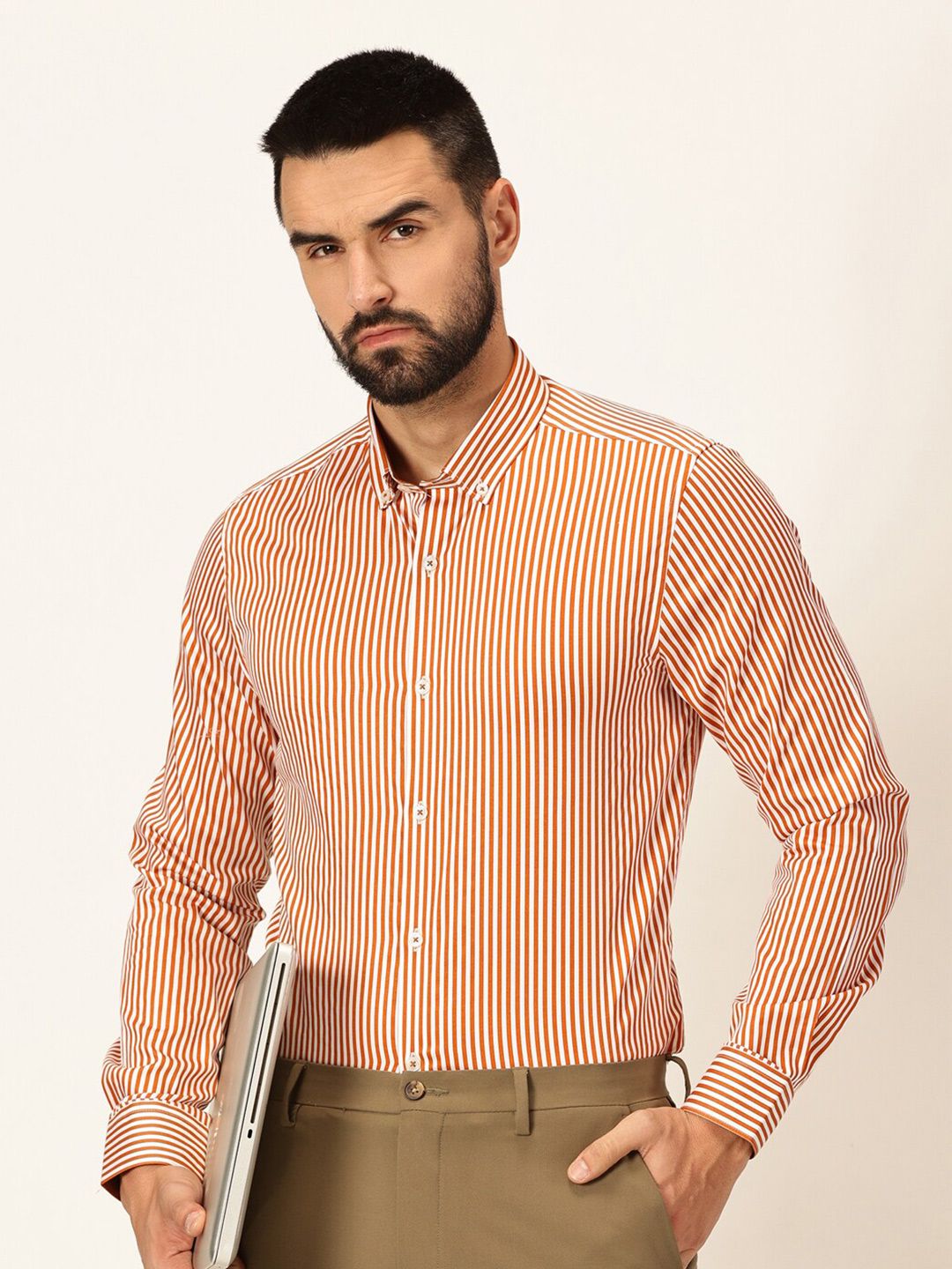 Thomas Scott Premium Striped Button-Down Collar Long Sleeves Formal Shirt