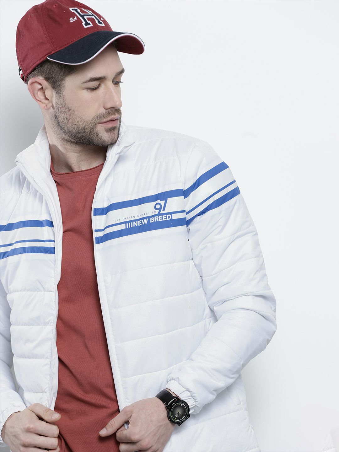 The Indian Garage Co Men Zip-Front Slim Fit Bomber Jacket