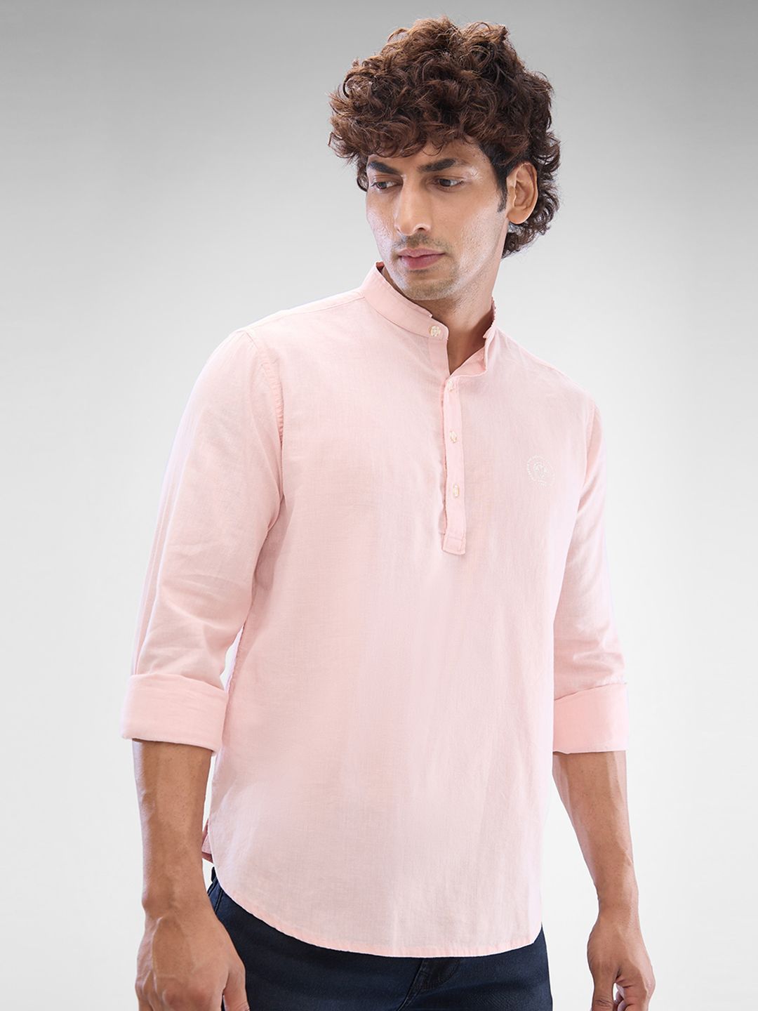 SPYKAR Men Slim Fit Opaque Solid Mandarin Collar Casual Shirt