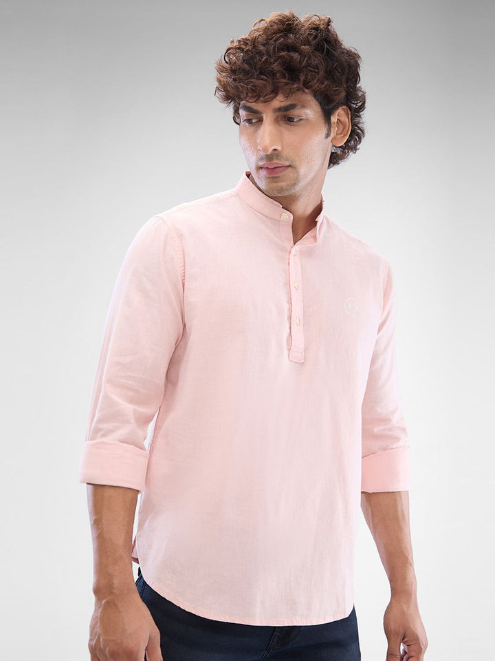 SPYKAR Men Slim Fit Opaque Solid Mandarin Collar Casual Shirt