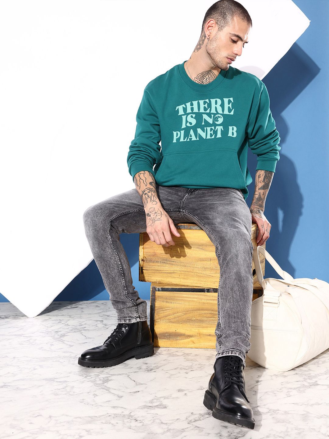 DILLINGER Men Typography Printed Oversized Sweatshirt