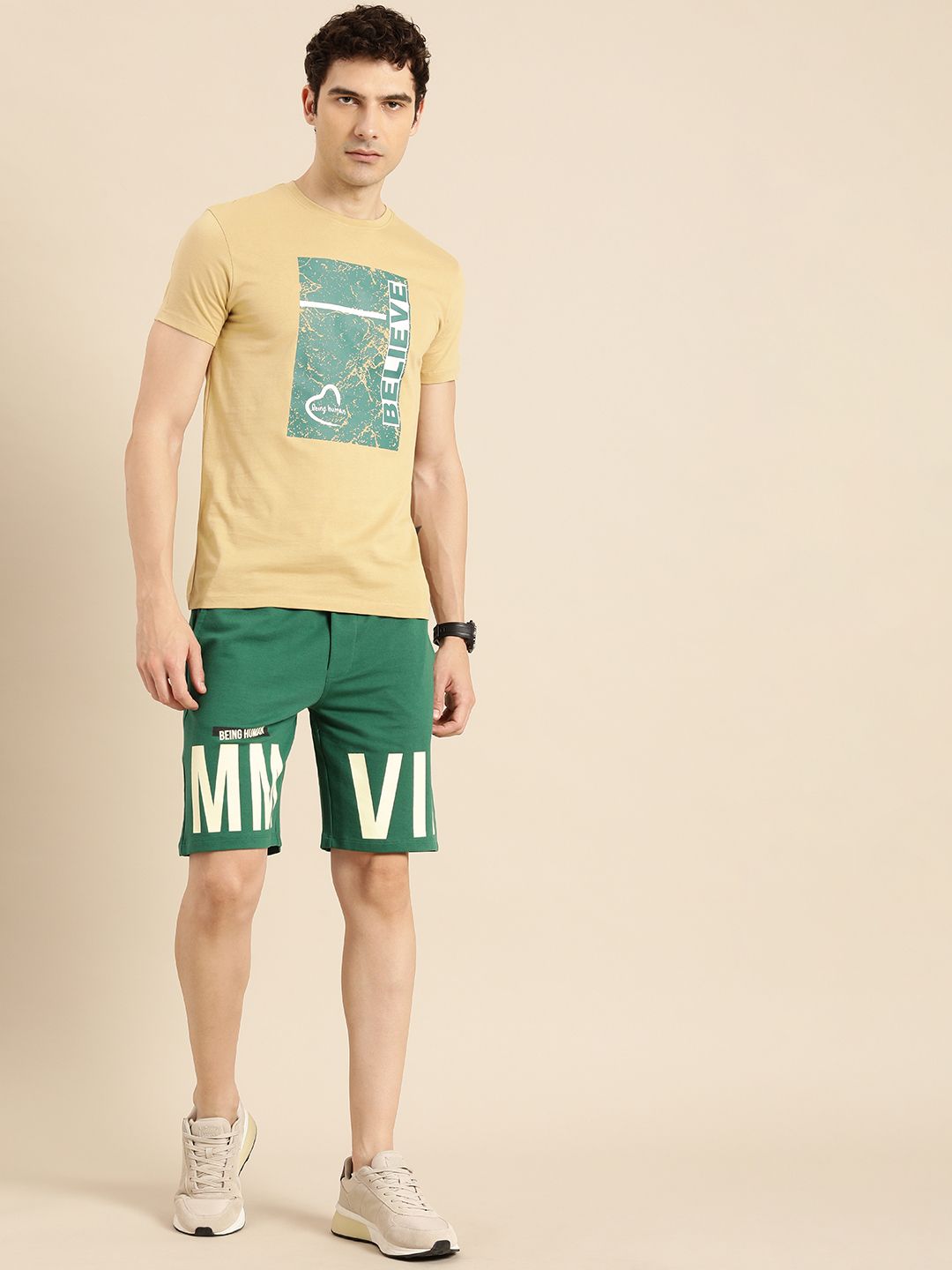 Being Human Men Pure Cotton Typography Printed Shorts