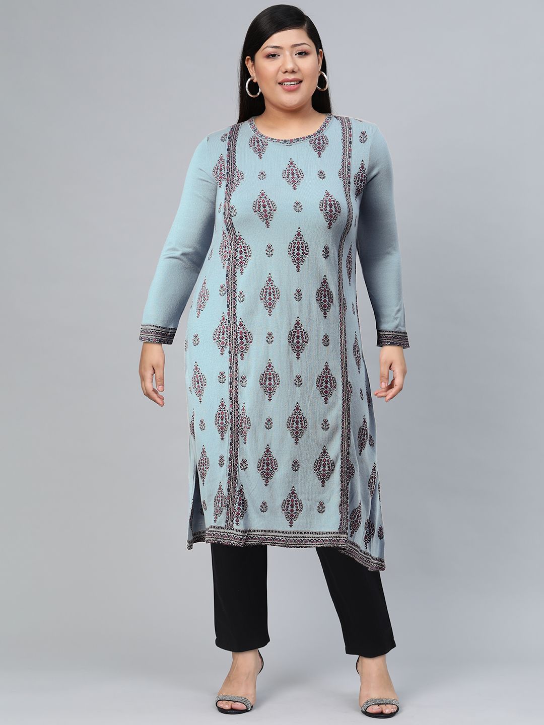 W Women Geometric Printed Acrylic A-Line Kurta