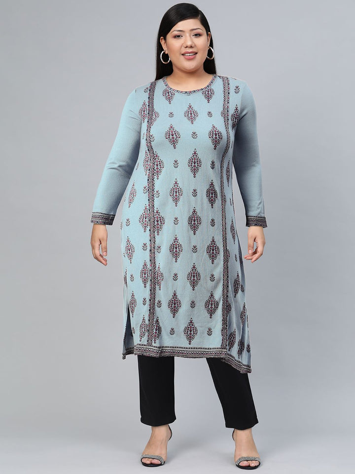 W Women Geometric Printed Acrylic A-Line Kurta
