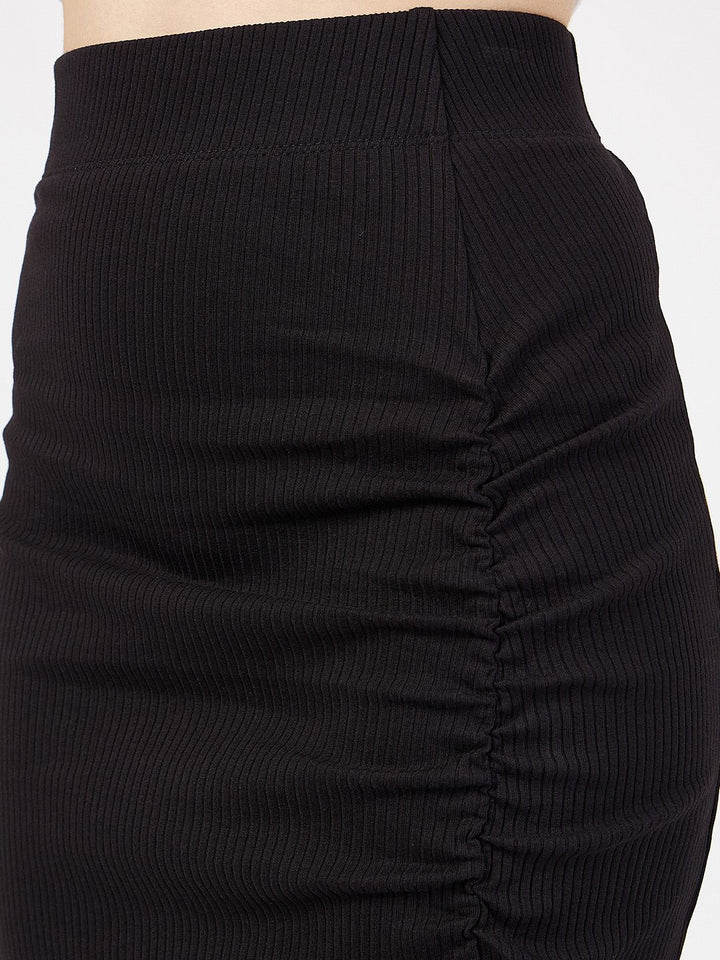 SASSAFRAS Ribbed Front Ruched Midi Skirt