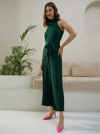 Berrylush Green High Neck Sleeveless Culotte Jumpsuit