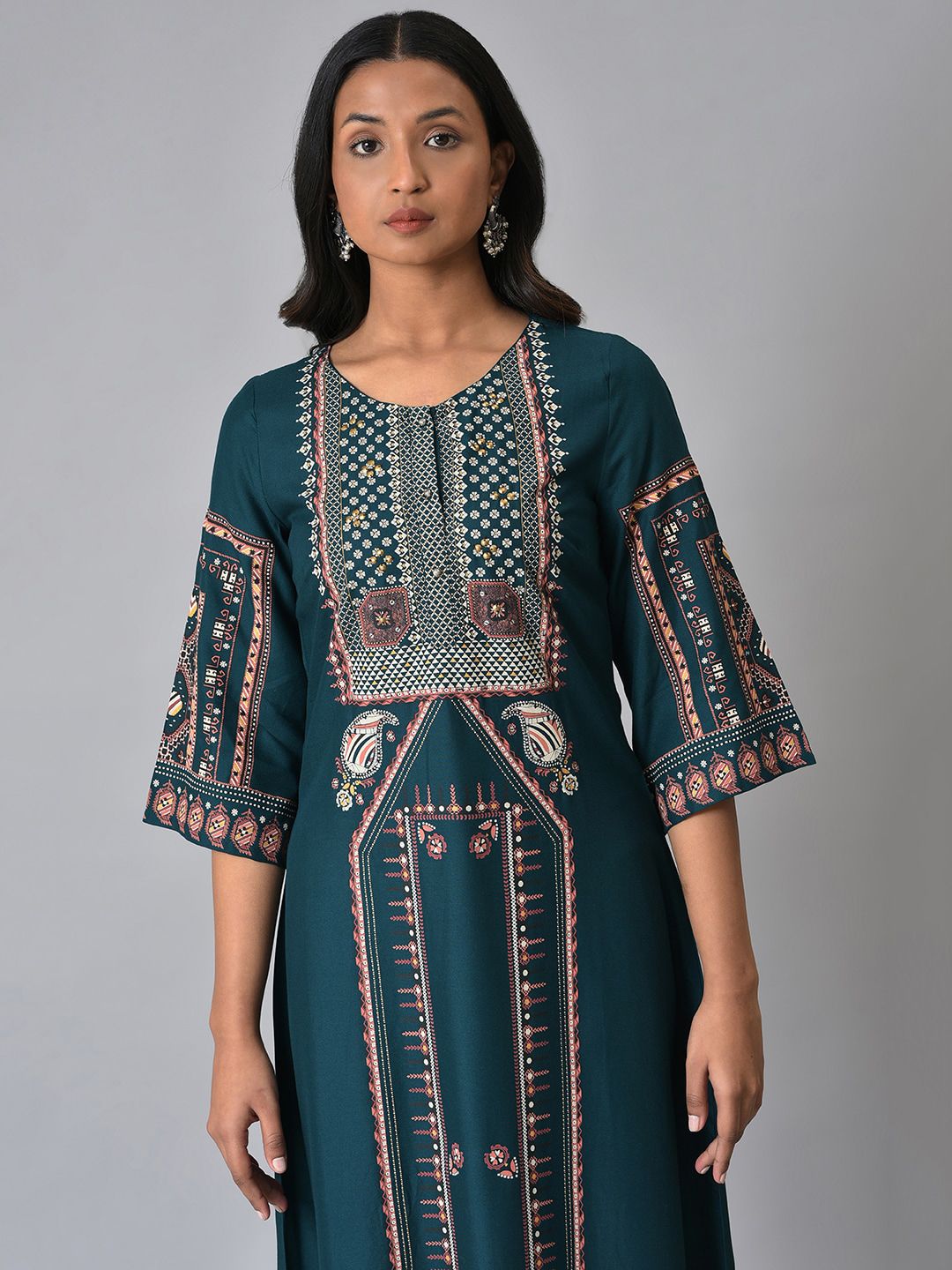 W Ethnic Motifs Printed Straight Regular Kurta