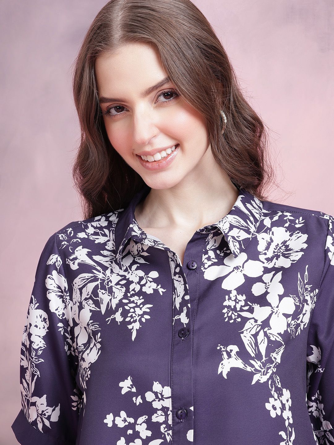 DressBerry Floral Print Puff Sleeves Shirt Style Top