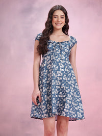 DressBerry Floral Print Smocked A-Line Dress