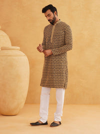 SOJANYA Set Kurta Cotton Pure Cotton Lengan Panjang Sulam Geometrik Kolar Mandarin