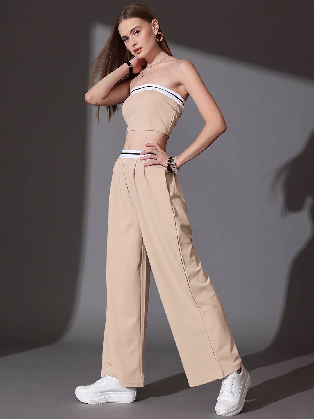 STREET 9 Solid Off Shoulder Top &Trousers Co-ord Set