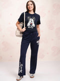 Tokyo Talkies Navy Blue Disney Mickey Mouse Printed Pure Cotton T Shirt With Trouser