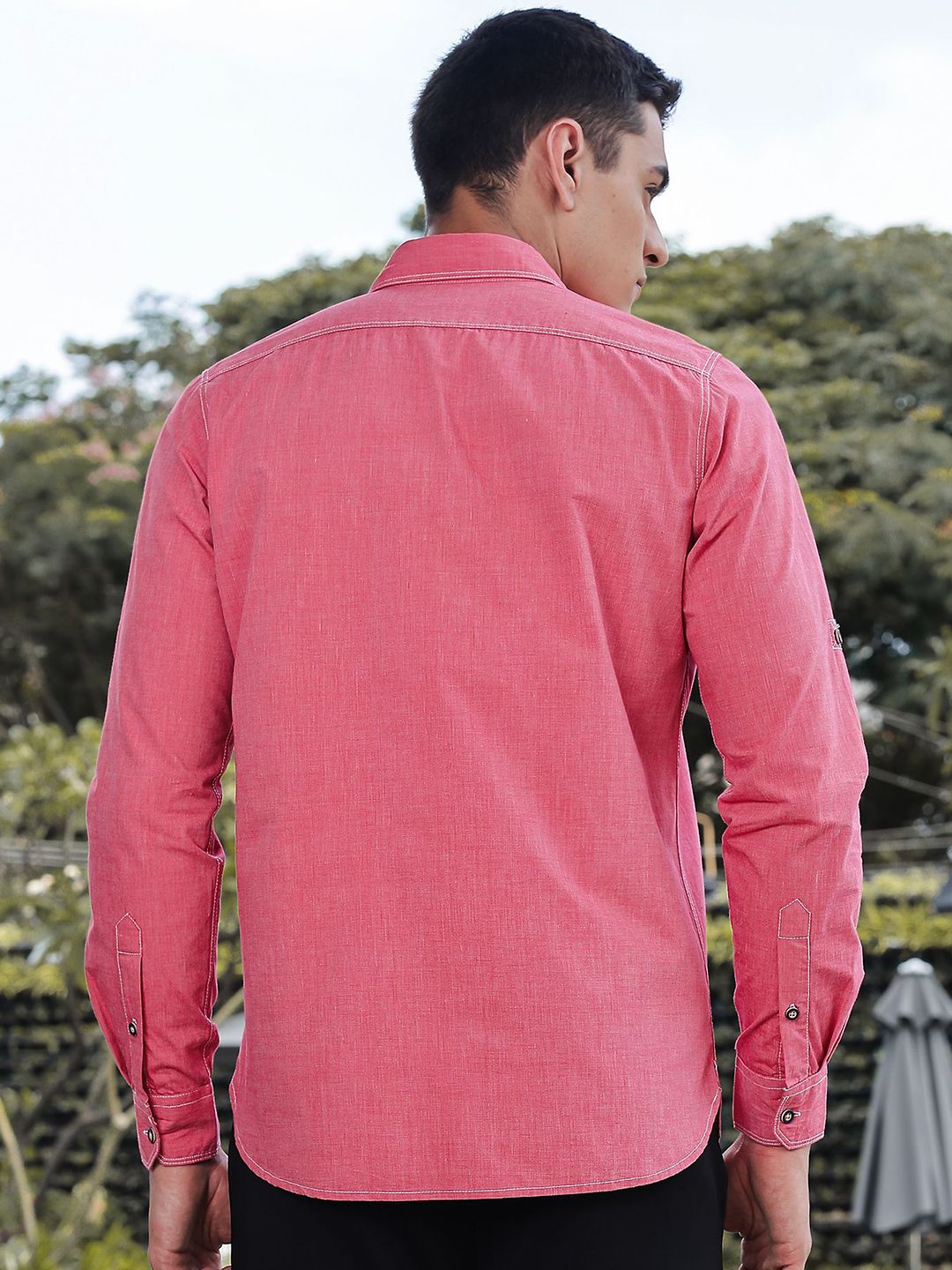 Thomas Scott Classic Slim Fit Spread Collar Roll-Up Sleeves Pure Cotton Casual Shirt