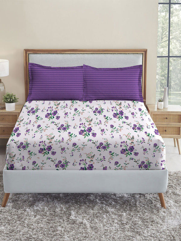 MYTRIDENT Purple Urban Comfort Flat 144TC Queen Cotton 1 Bedsheet with 2 Pillow Covers