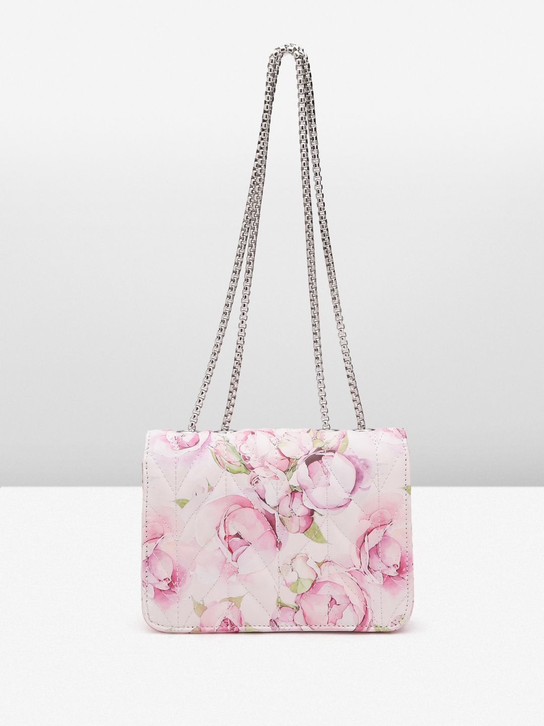 Lino Perros Floral Printed Structured Sling Bag with Quilted Detail