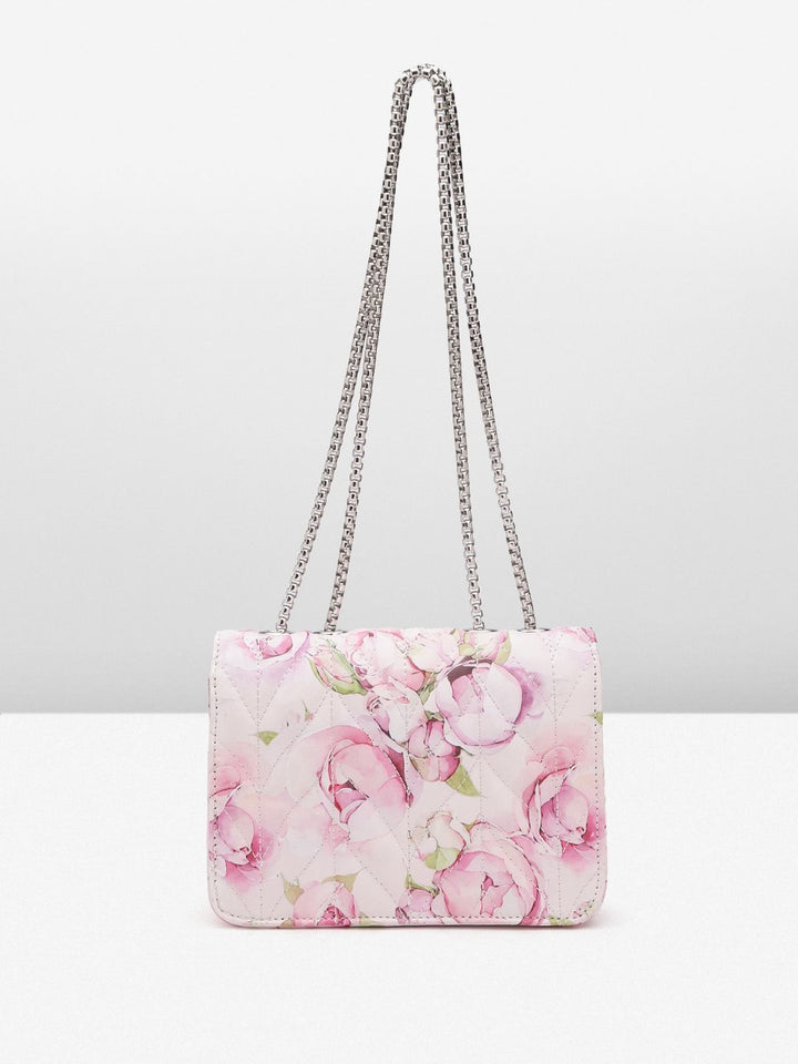 Lino Perros Floral Printed Structured Sling Bag with Quilted Detail